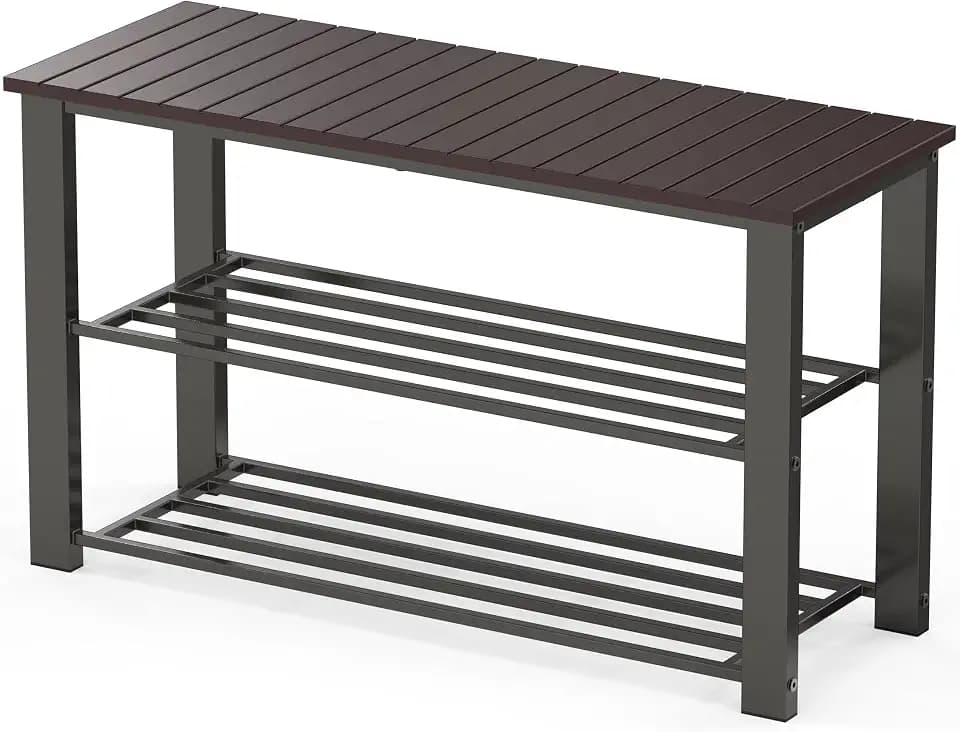 Simple Houseware Wooden Top Shoe Rack Bench for Entryway, Dark Brown