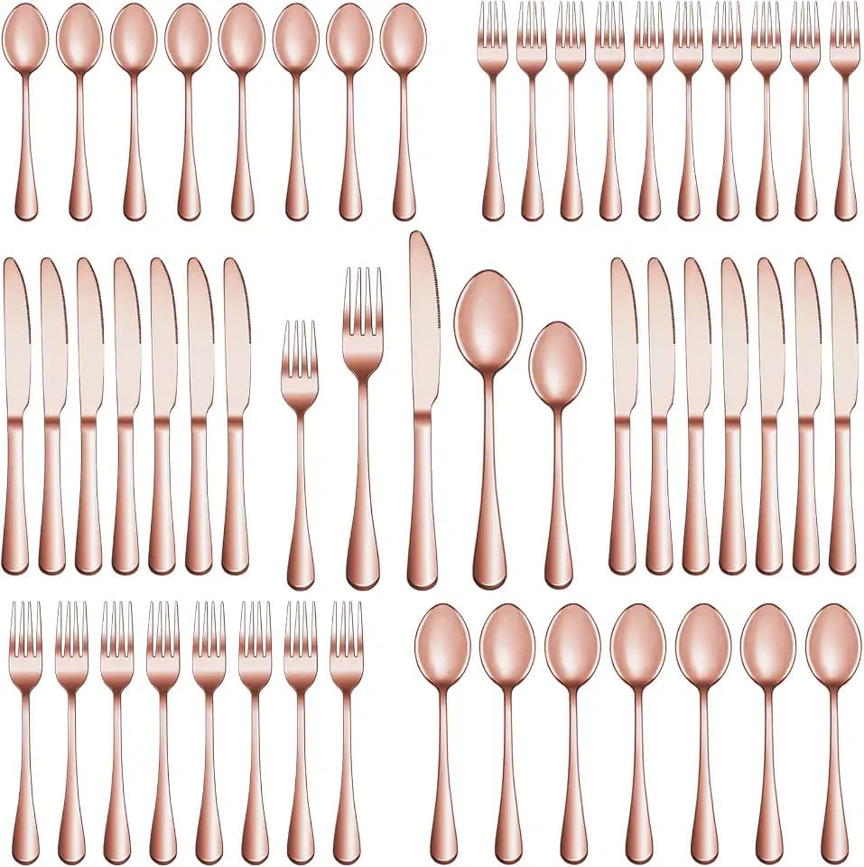 30 Pcs Rose Gold Silverware Set Service for 6, Premium Stainless Steel Flatware Set, Cutlery Utensil Set, Durable Home Kitchen Eating Tableware Set, Include Fork Knife Spoon Set, Dishwasher Safe