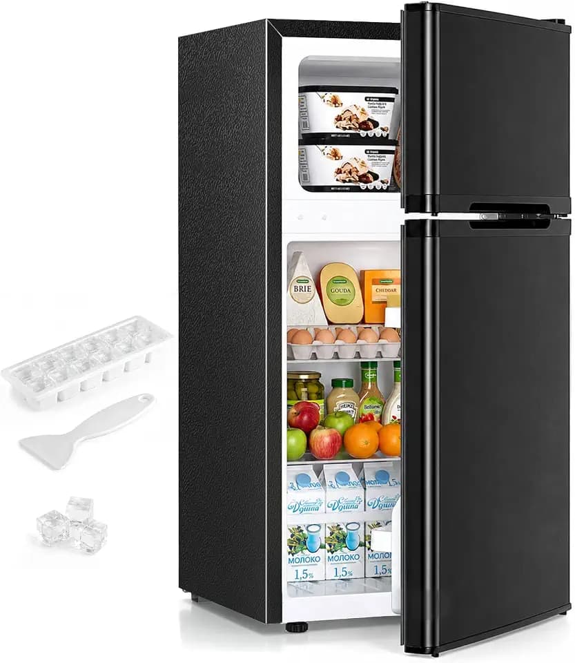 Antarctic Star Compact Mini Fridge with Freezer,Double Door with Adjustable Thermostat,Small Fridge Removable Shelves for Dorm/Office,2.5 Cu.Ft,Black