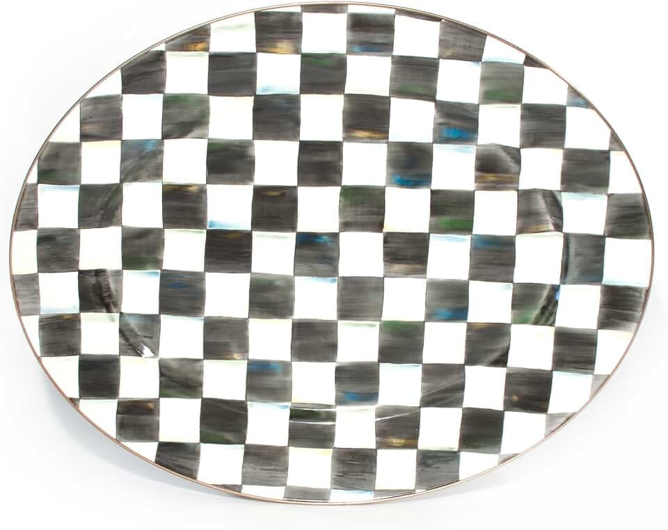 MACKENZIE-CHILDS Enamel Oval Platter, Black-and-White Courtly Check