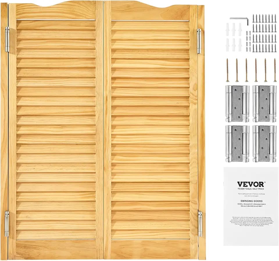 VEVOR Double Saloon Swinging Doors, 32" W x 42" H Arched Top Interior Swinging Cafe Doors, Pine Wood, with Hinges & Hardware Kit, Easy to Install, for Hallway Kitchen Bar Pub Entrance, Log Color