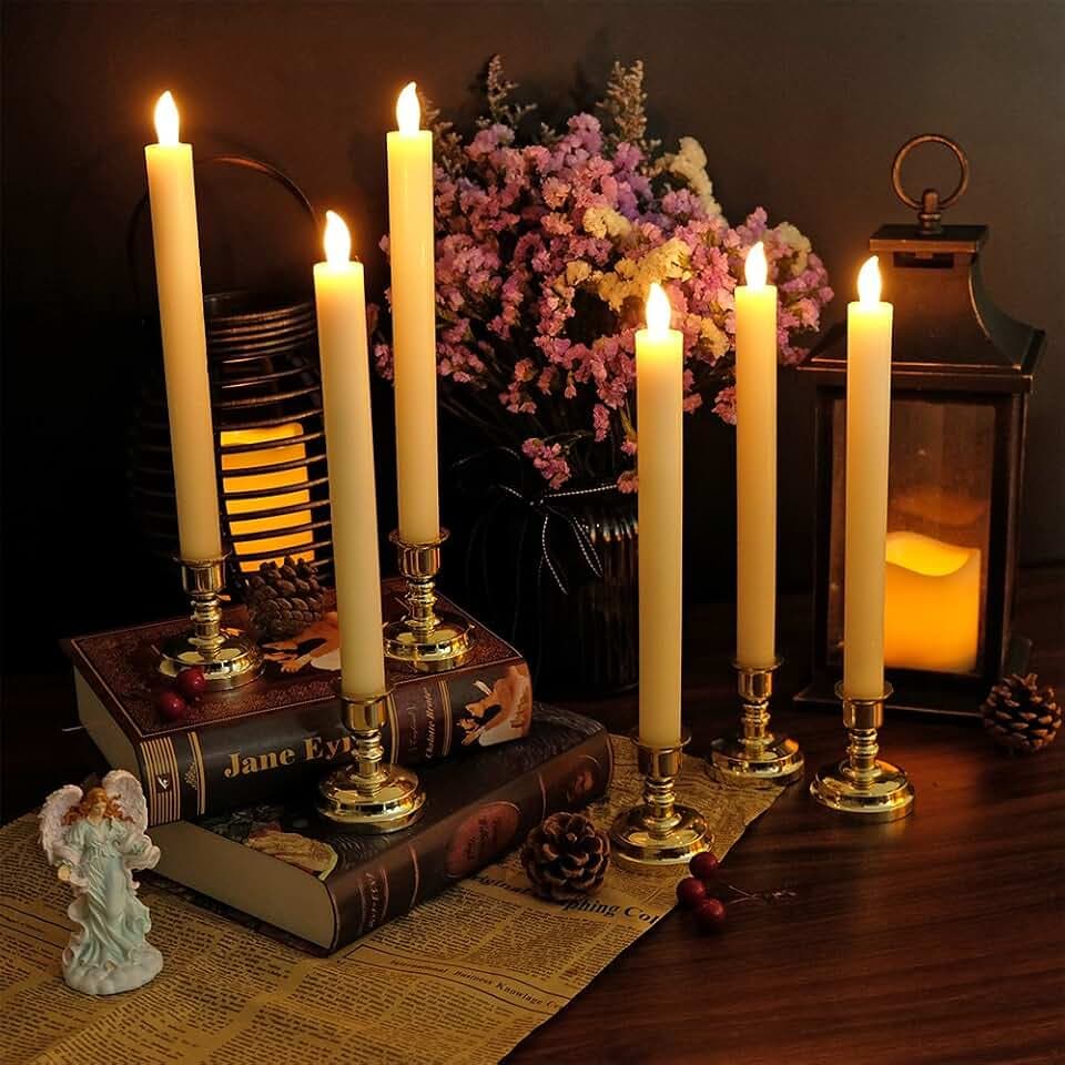 Ivory Flameless Window Taper Candles Battery Operated Remote Timer
