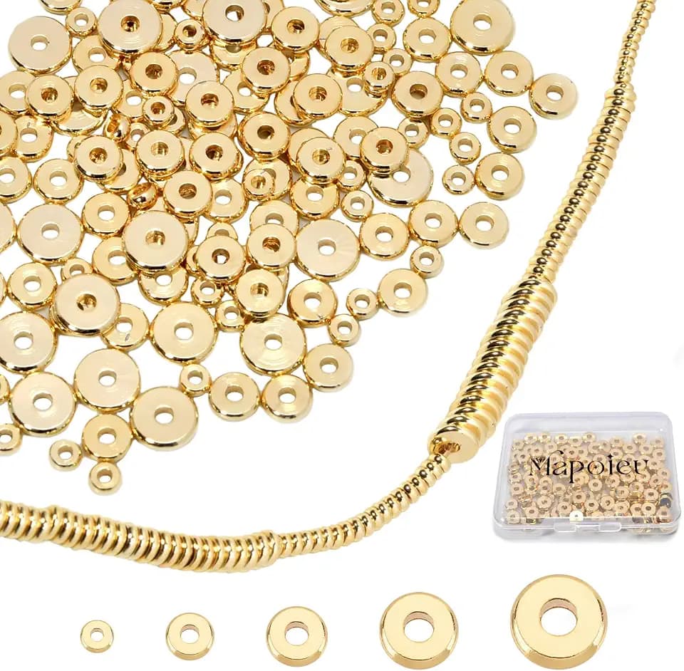 14K Gold Flat Spacer Beads,Disc Spacer Beads,Gold Plated Solid Brass Beads,Gold Heishi Beads for DIY Bracelet Necklace Jewelry Making