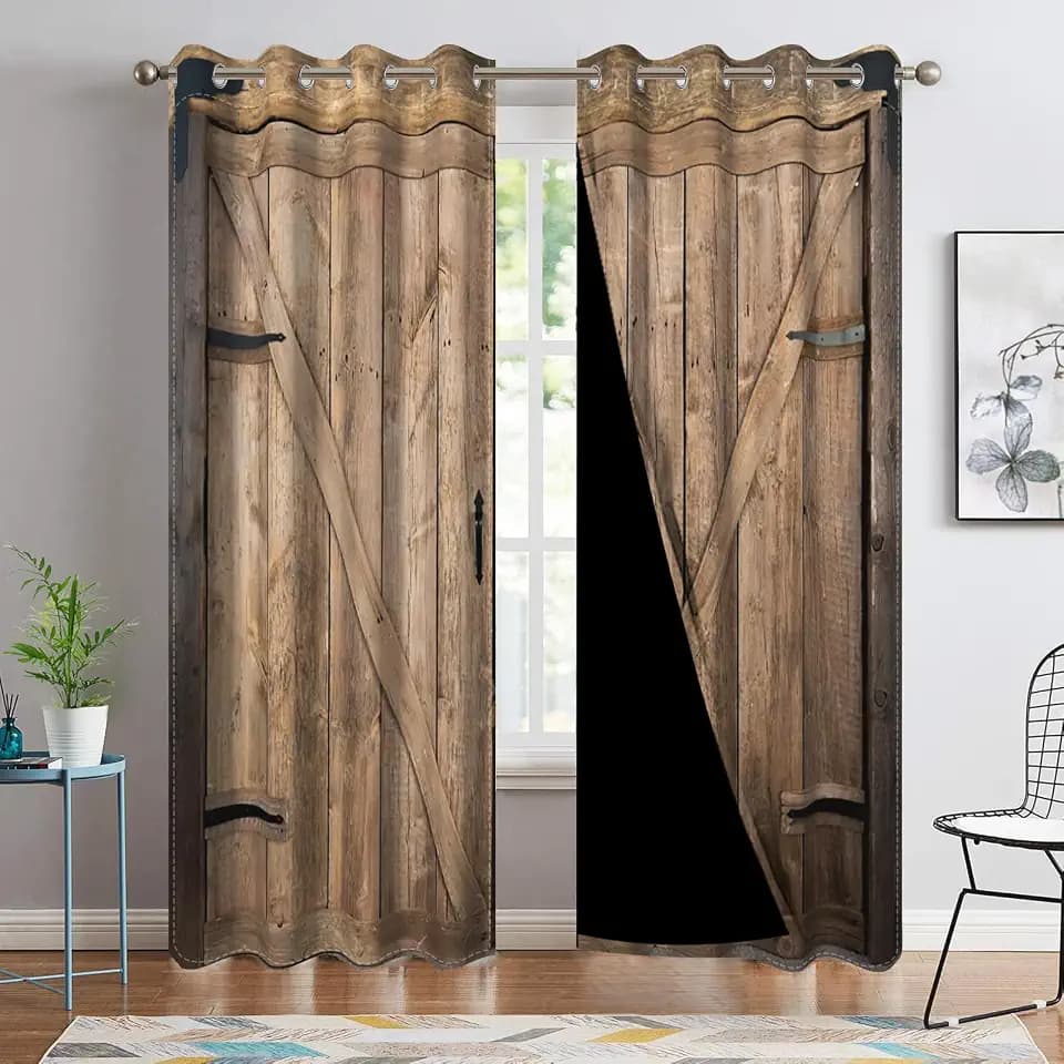 Rustic Curtains Vintage Wood Barn Door Old Garage Door American Native Country Farmhouse Farm Style Rural Art Architecture Living Room Bedroom Window Drapes Treatment,42x96 inch,2 Panels