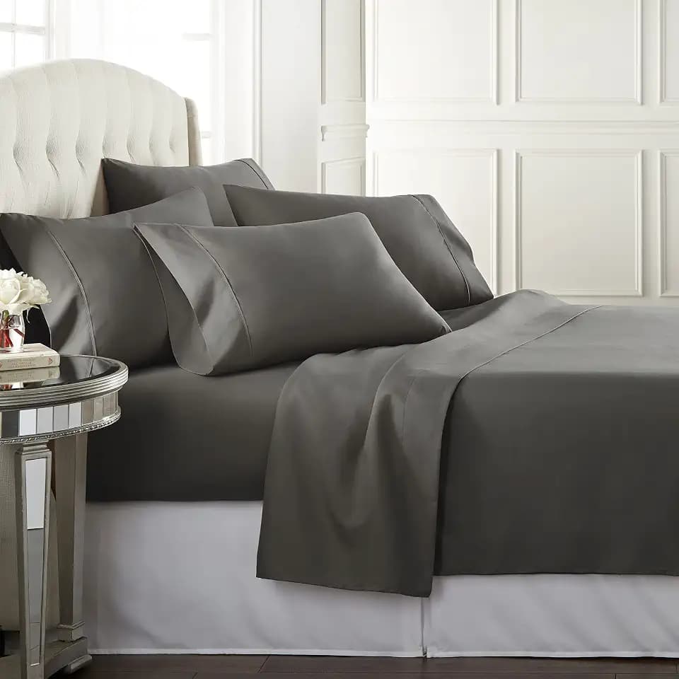 Danjor Linens Bed Sheet Set King Size for Hot Sleepers, Hotel Premium Sheets with 4 Pillowcases, Lightweight Brushed Microfiber Deep Pockets, Breathable Cooling 6 Piece Bedding Sets, Gray