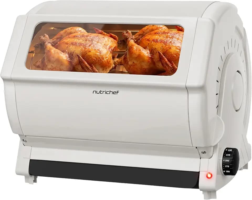 NutriChef Horizontal Rotating Shawarma Oven | Rotisserie, Shawarma & Kebab Machine | Includes Large 22.4 Quart Capacity, 3-Hour Timer & 6 Kebab Skewers | Ideal for Chicken,Turkey & Lamb | White