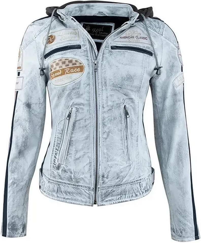 URBAN 5884 Motorradjacke Damen Mit Protektoren, Damenjacke aus Lammleder, Protektoren für Rücken, Schultern und Ellenbogen