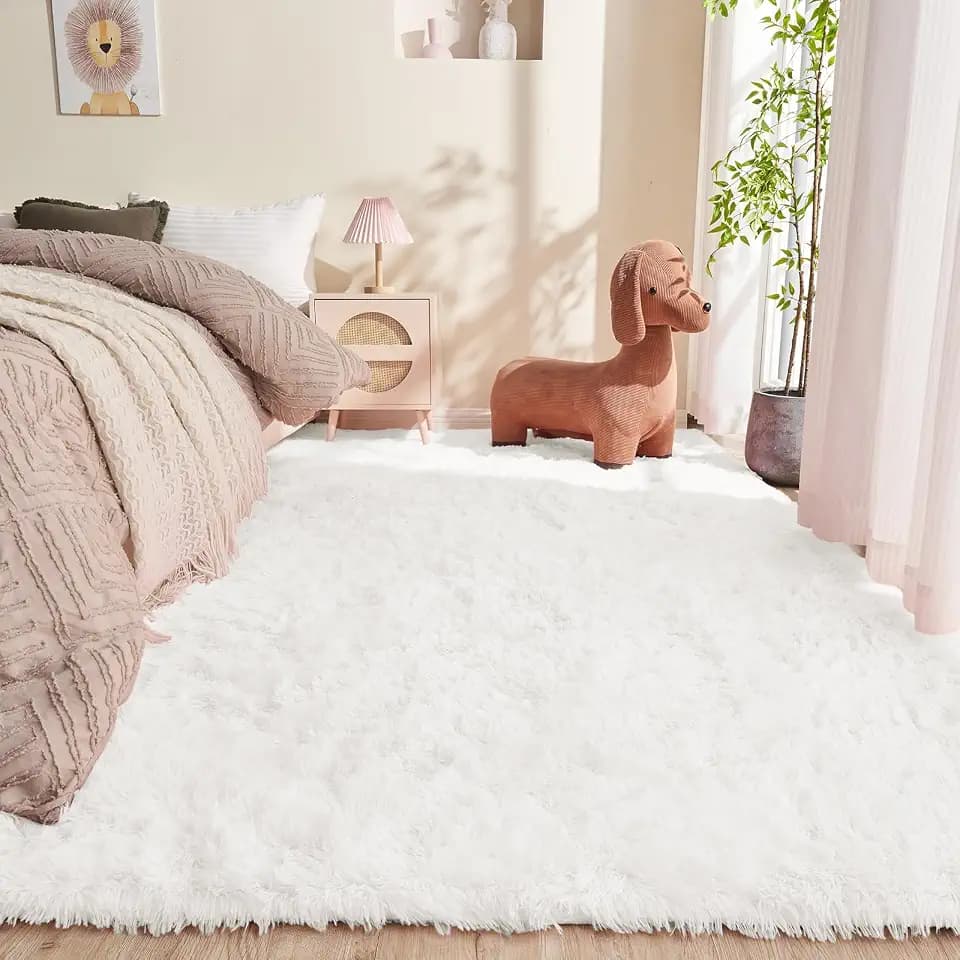 OPPODREAM 8x10 White Rugs for Bedroom, Ultra-Soft Fluffy Area Rugs for Living Room, 8 x 10 Shag Carpet for Nursery, Kids, Girl, Boy, Baby, Plush, Fuzzy, Shaggy, Cute Home Decor