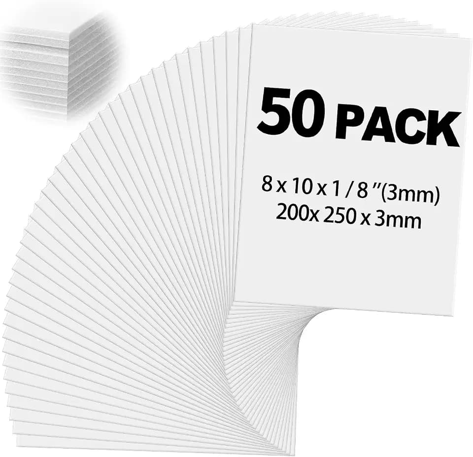 Frienda 50 Pack Foam Board 8 X 10 Inch White for School Art Projects