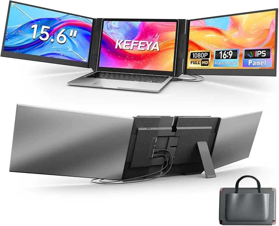 KEFEYA 15,6" Laptop Bildschirm Extender FHD 1080P IPS Triple Portable Monitor Erweiterung HDMI, USB-A, Type-C Plug-Play für Windows, Mac, Android, Chrome, für 13-17,3" Laptops