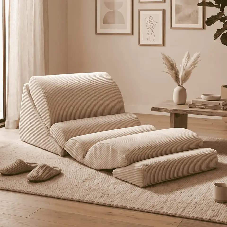 Boneless Chaise Lounge Chair, Floor Lounger Pillow Set, Beige