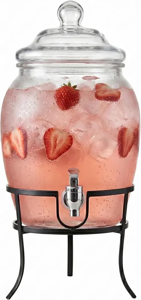 Style Setter Glass Beverage Drink Dispenser Fortuna with Metal Stand, 2 Gal