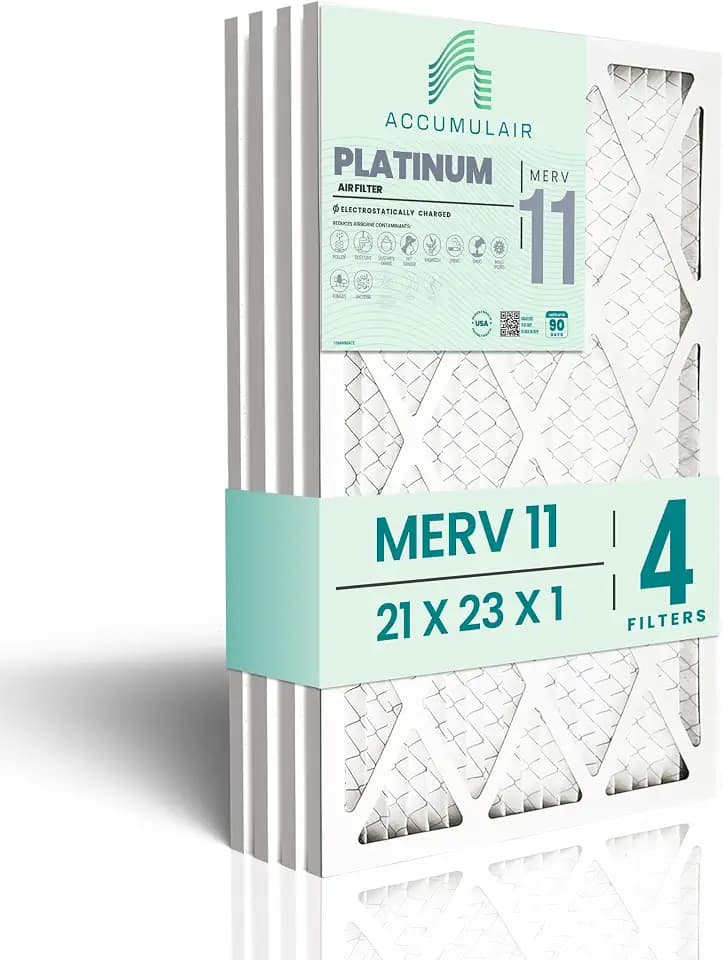 Accumulair Platinum 21x23x1 MERV 11 HVAC Air Filter (4-Pack) | Replacement Air Filter for AC and Furnace | Made in USA | Actual Size 20.75 x 22.75 x 0.75