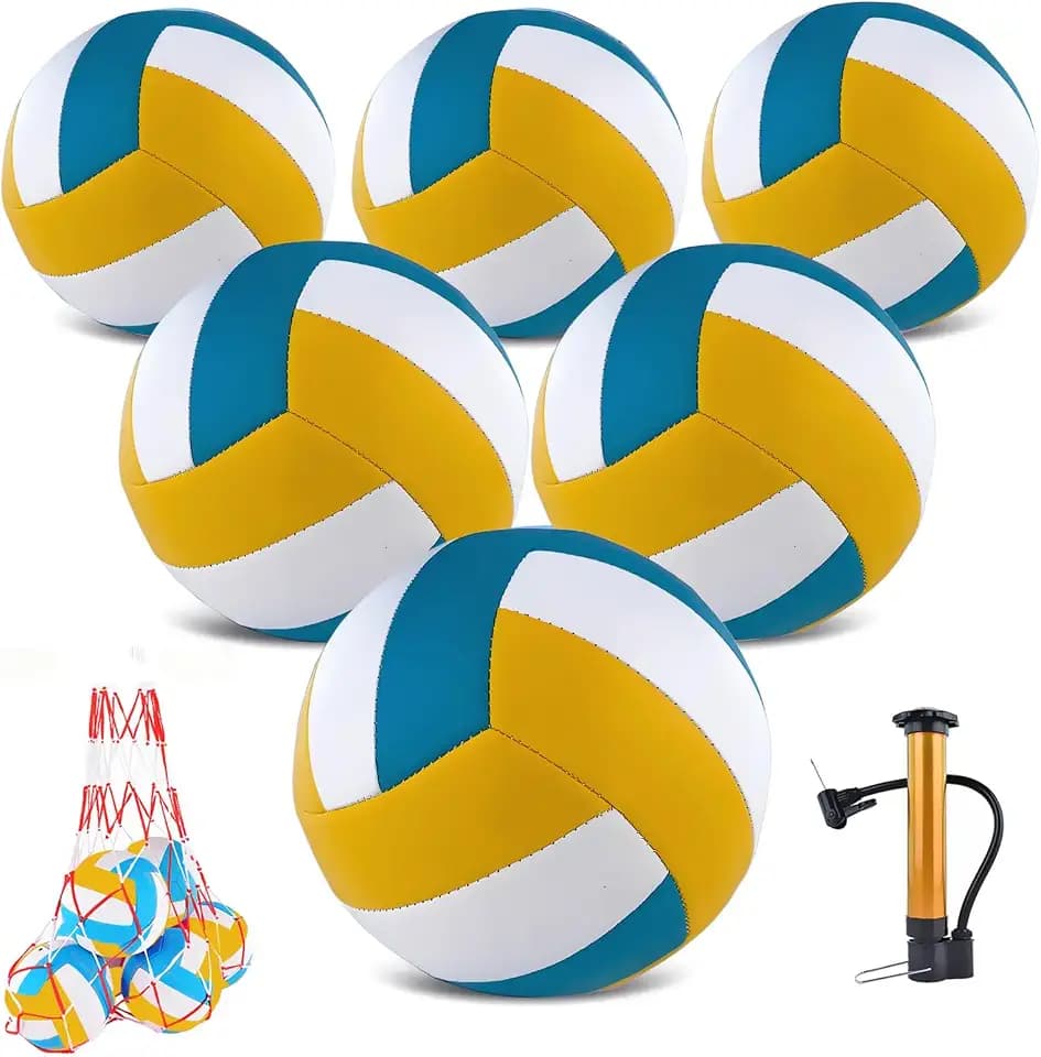 6 Pack Volleyballs Official Size 5, Waterproof Soft Bulk Recreational Volley Balls with Pump and Net Bag for Indoor Outdoor Beach Sand Water Pool Game Training Match for Beginner