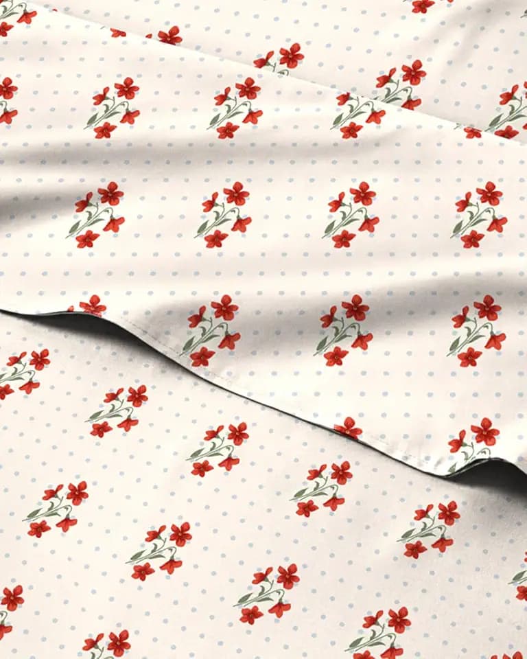 King 4 Piece Floral Sheet Set - Breathable & Cooling - Cherry Blossom Dot