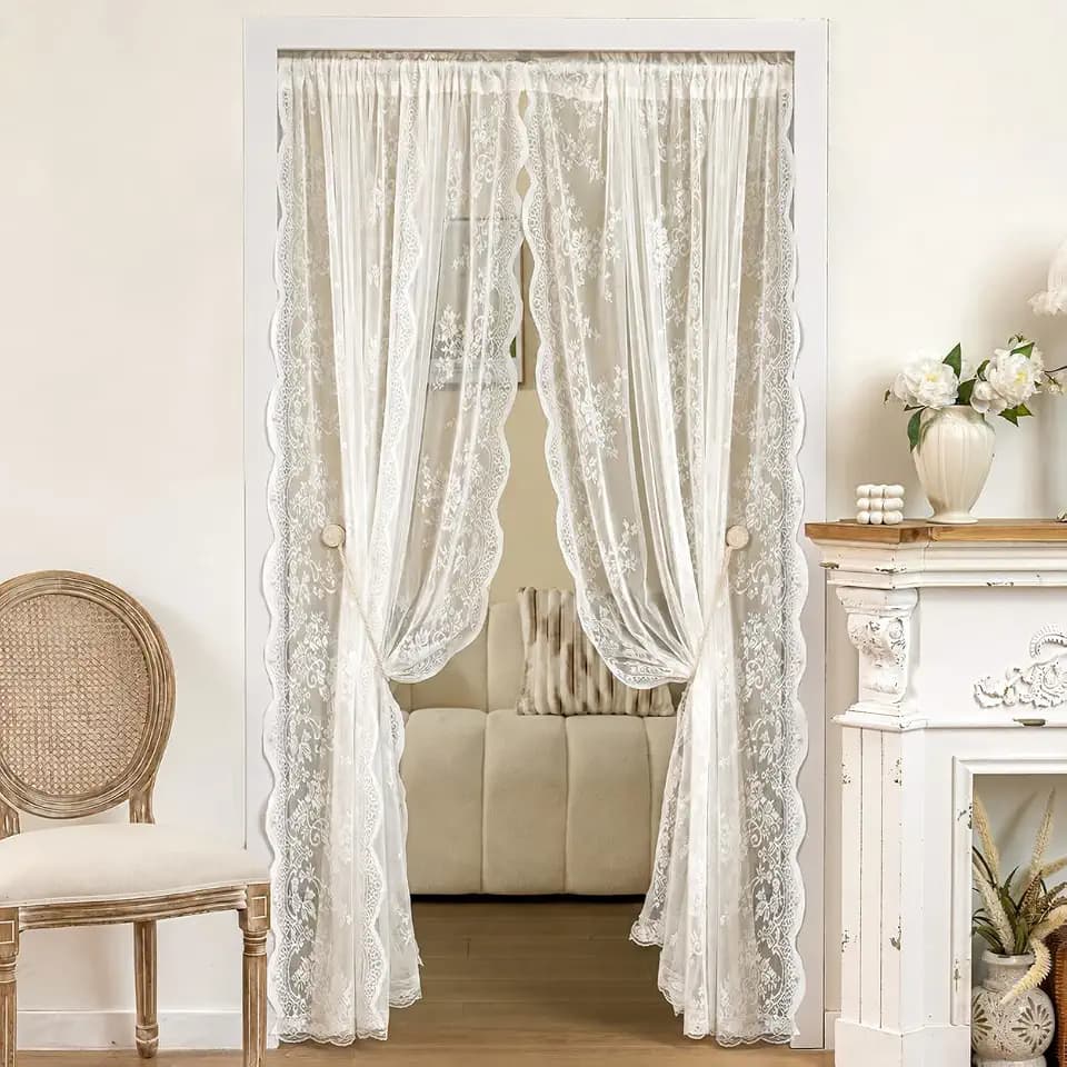 UNISTAR Lace Sheer Door Curtains with Rod Doorway Curtain for Closet Ratio