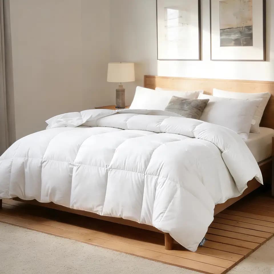 Royal Luxe Goose Feather Down Fiber Comforter, Light Warmth, 68 x 90 Inch