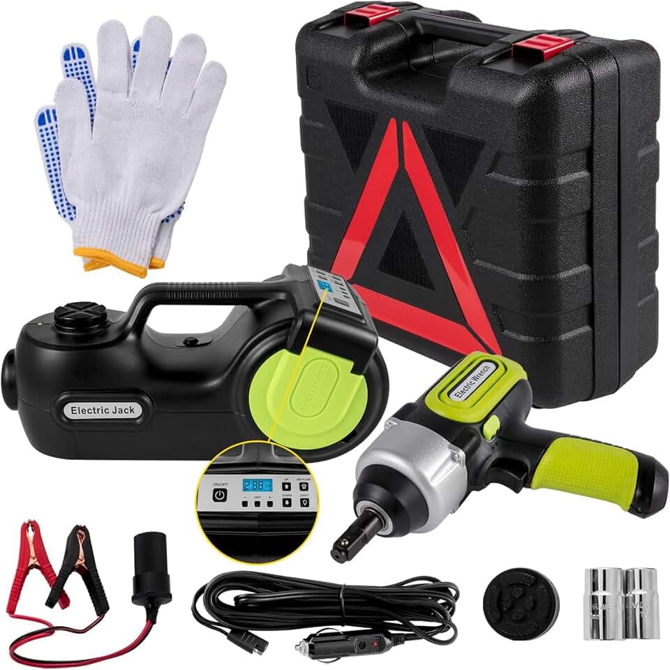 VEVOR Elektrischer Wagenheber, 5 Tonnen Hydraulik-Kit mit Schlagschrauber, 15,5 cm - 41,9 cm Hubbereich, LCD & Reifendruckanzeige, Reparaturwerkzeug für SUV MPV Limousine LKW