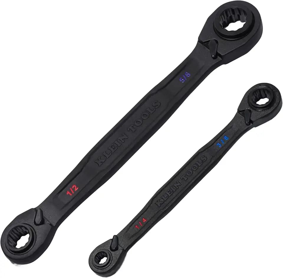 Klein Tools 68216 4-in-1 Reversible Ratcheting Box Wrench Set, Quad Wrench, SAE, 2-Piece, 1/4 to 3/4-Inch, Forged Steel, 90-Tooth