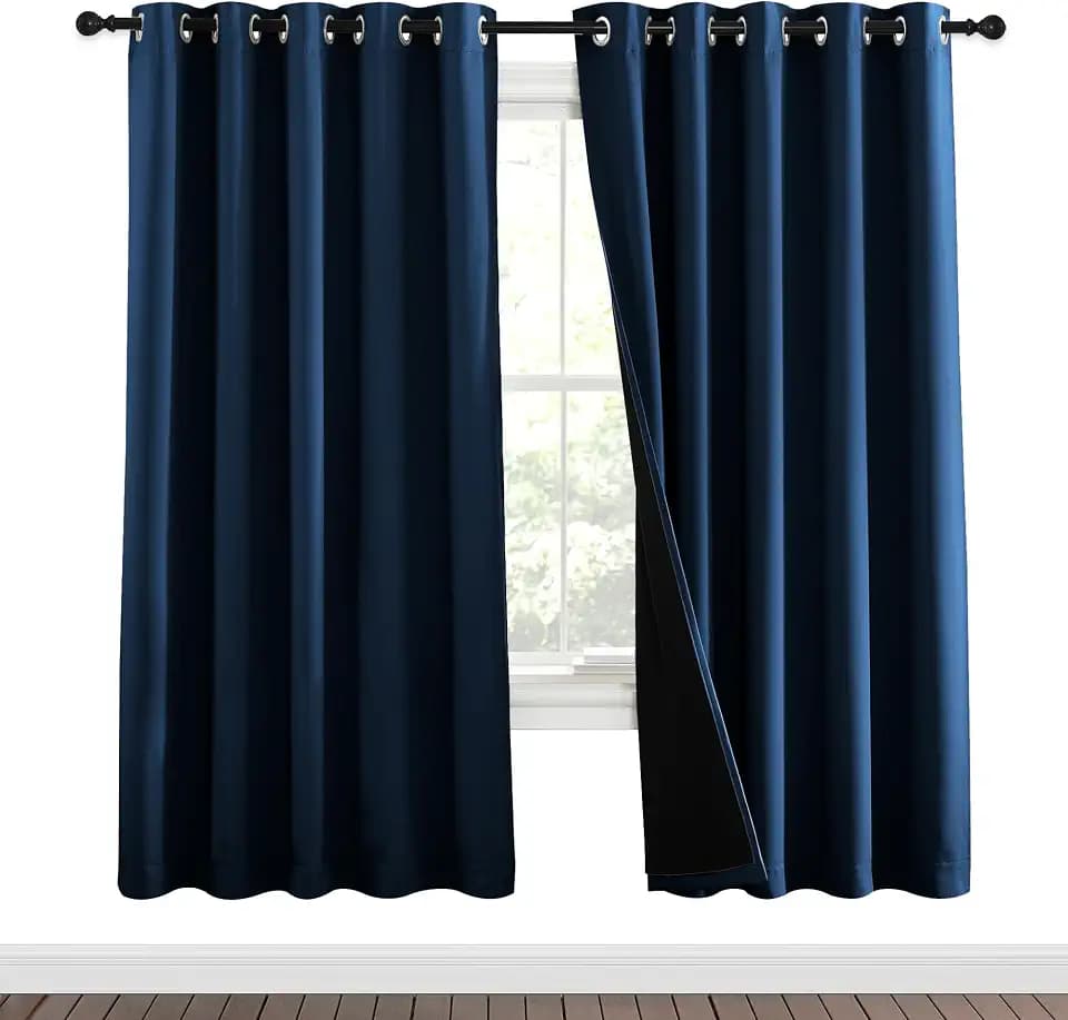 NICETOWN Moroccan Blue Full Shade Curtain Panels, Pair of Energy Smart & Noise Blocking Out Blackout Drapes for Dining Room Window, Thermal Insulated Guest Room Lined Window Dressing(62 x 72 inch)