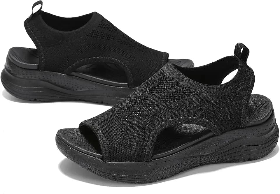 Womens Comfortable Orthopedic Sandals Arch Support Ladies Walking Sport Athletic Sandals Open Toe Slip On Plantar Fasciitis Platform Dress Sandal 2 Inches Heel