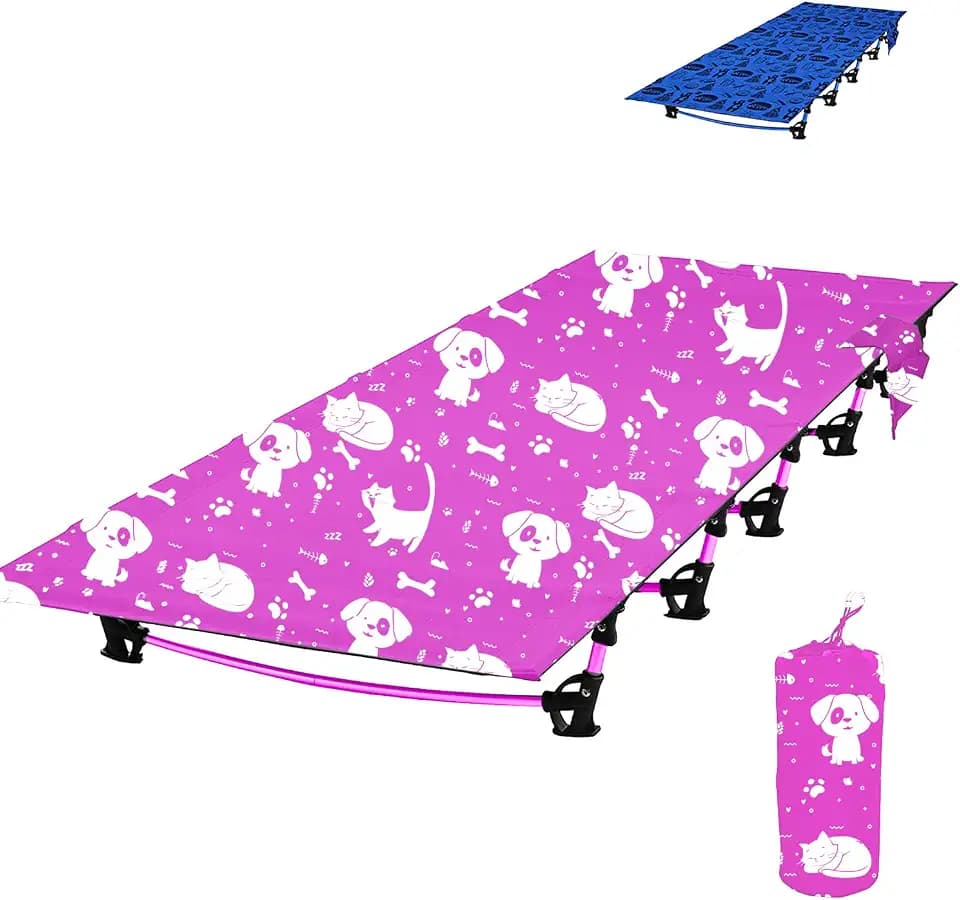 Kids Camping Cot and Toddler Travel Bed | Lightweight and Compact Cots for Sleeping | Portable Folding Cot for Toddler, Kids, Youth and Even Adults (Pink, 69" x 27.5")