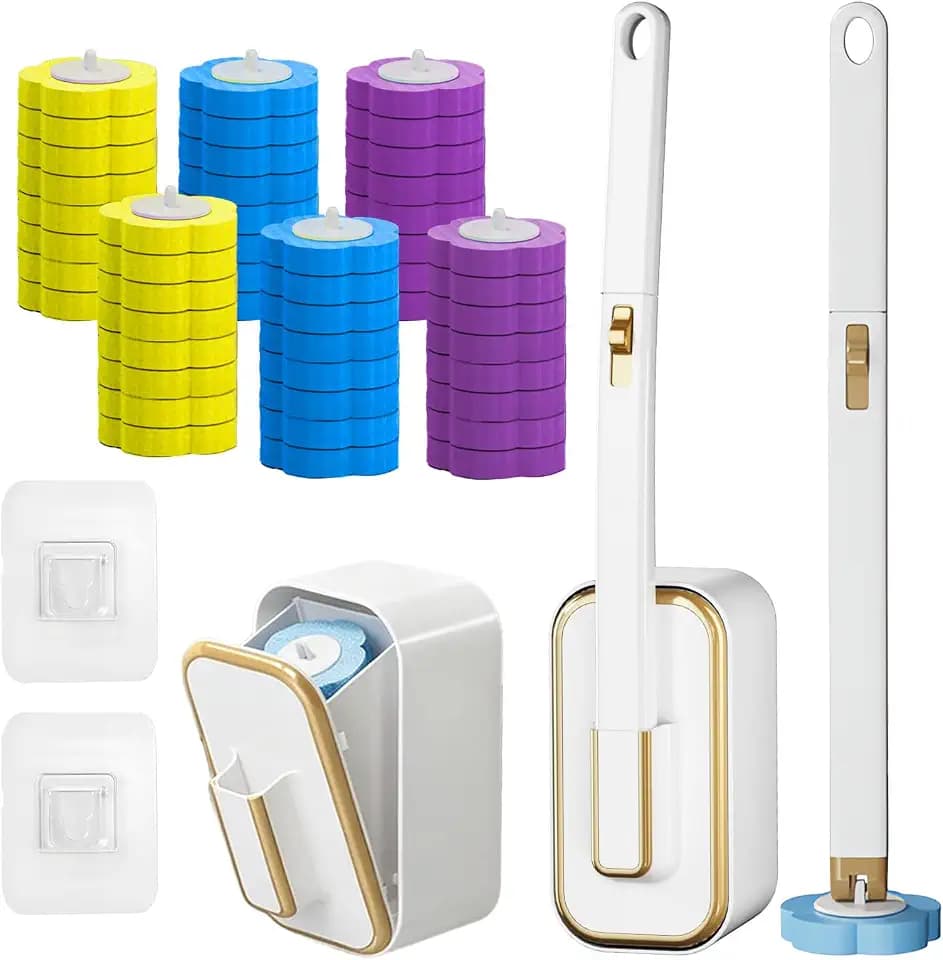Disposable Toilet Brush with 48 Replacement Head wall Mounted Brackets and