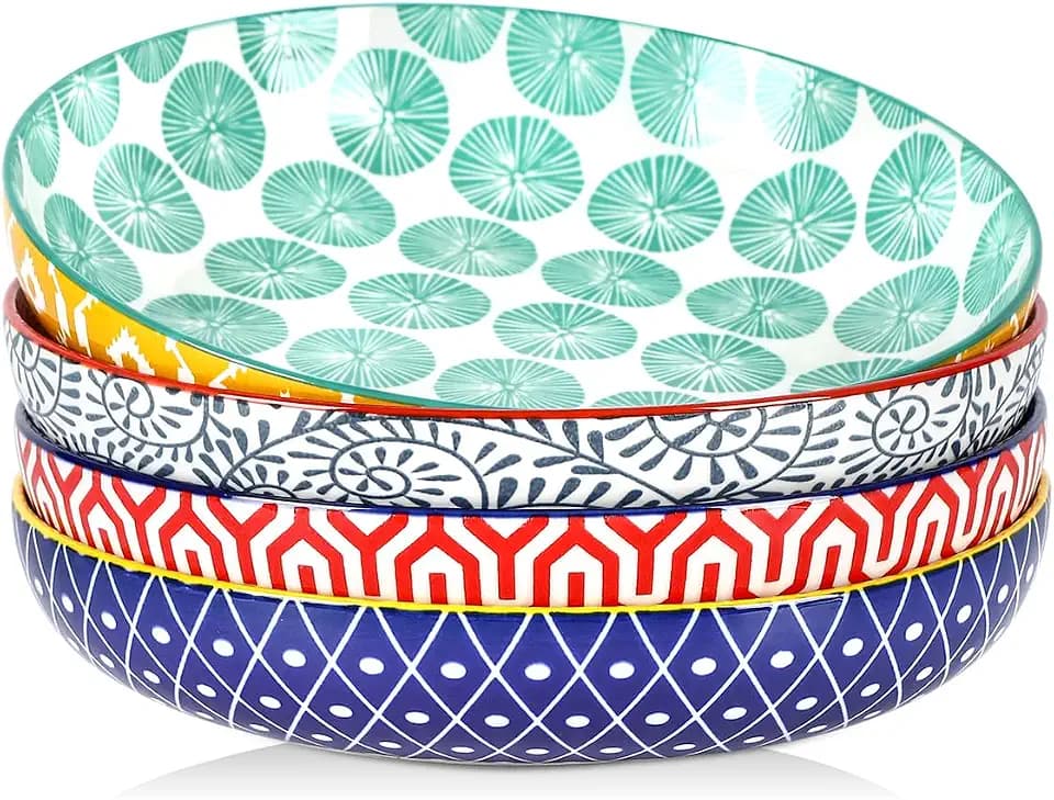 Selamica 9.6" Pasta Bowls Set of 4, 51 OZ Large Salad Bowl, Assorted Colors