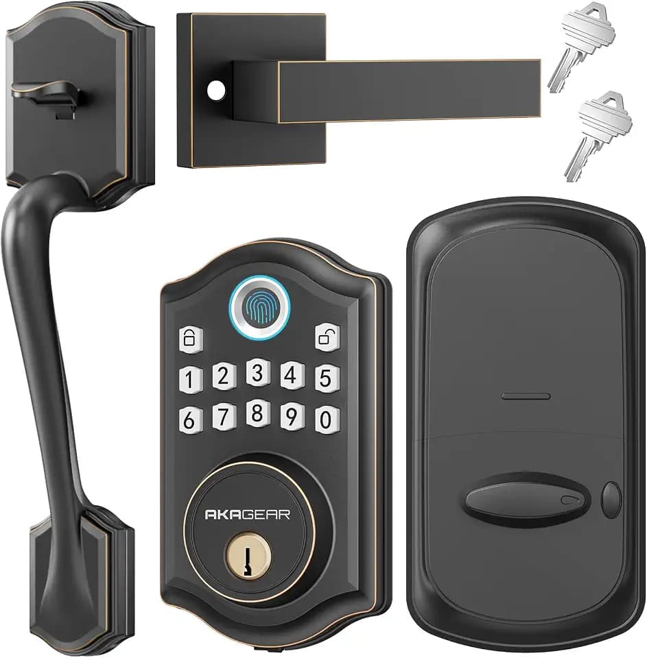 AkaGear DS10 Fingerprint Keypad Door Lock with Handle Set, Bronze