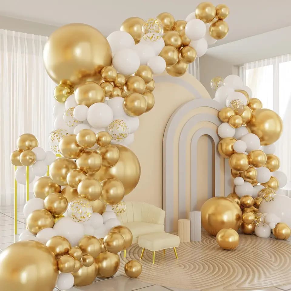 White and Gold Balloons Arch Kit, 124pcs White Gold Balloons