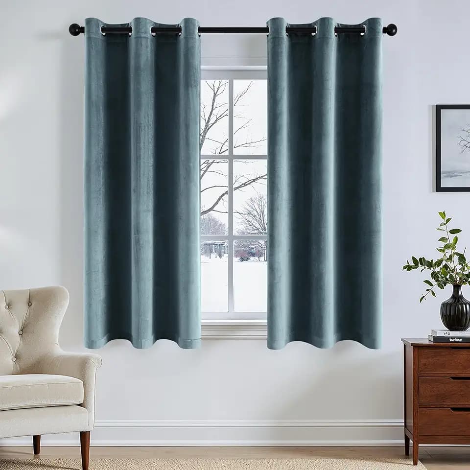 ANRODUO Grayish Blue Velvet Curtains 63 Inches Long for Bedroom 2 Panels