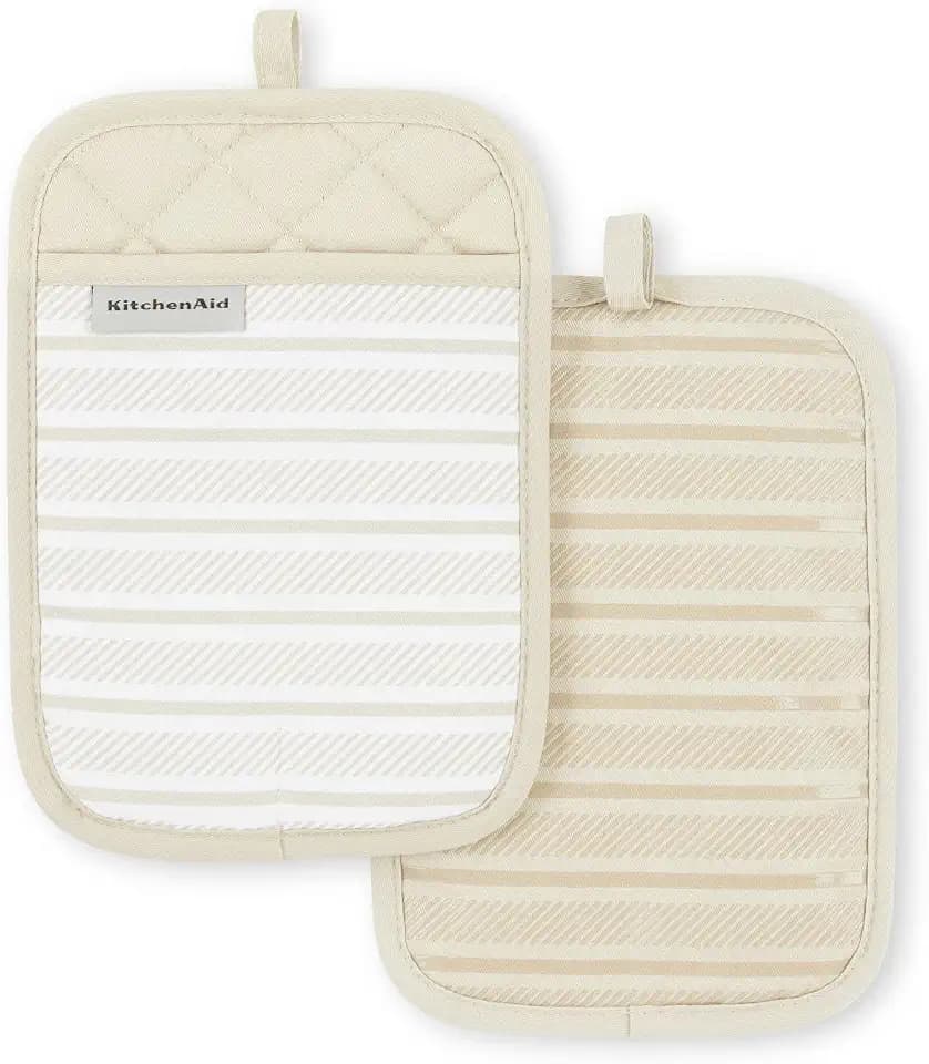 KitchenAid Albany Pot Holder 2-Pack Set, Milkshake Tan, 7"x10"