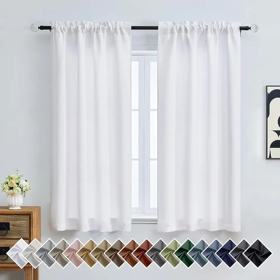 OVZME Pure White Curtains for Bedroom 63 Inch Length 2 Panels, Protect Privacy Thermal Insulated Light Filtering Curtains, Dual Rod Pocket Window Treatments Drapes for Living Room, 2x40Wx63L Inches