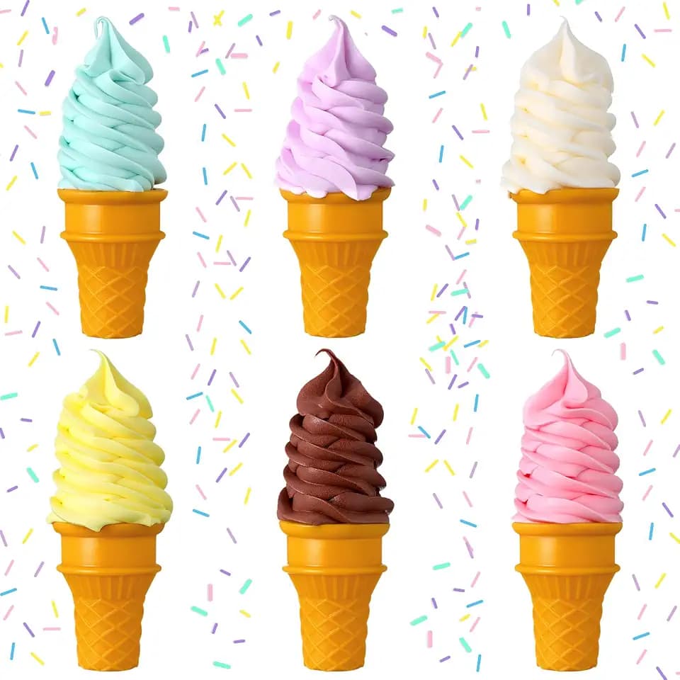 Seenelling 6pcs Fake Ice Cream Cone Simulated Ice Cream Artificial Lifelike