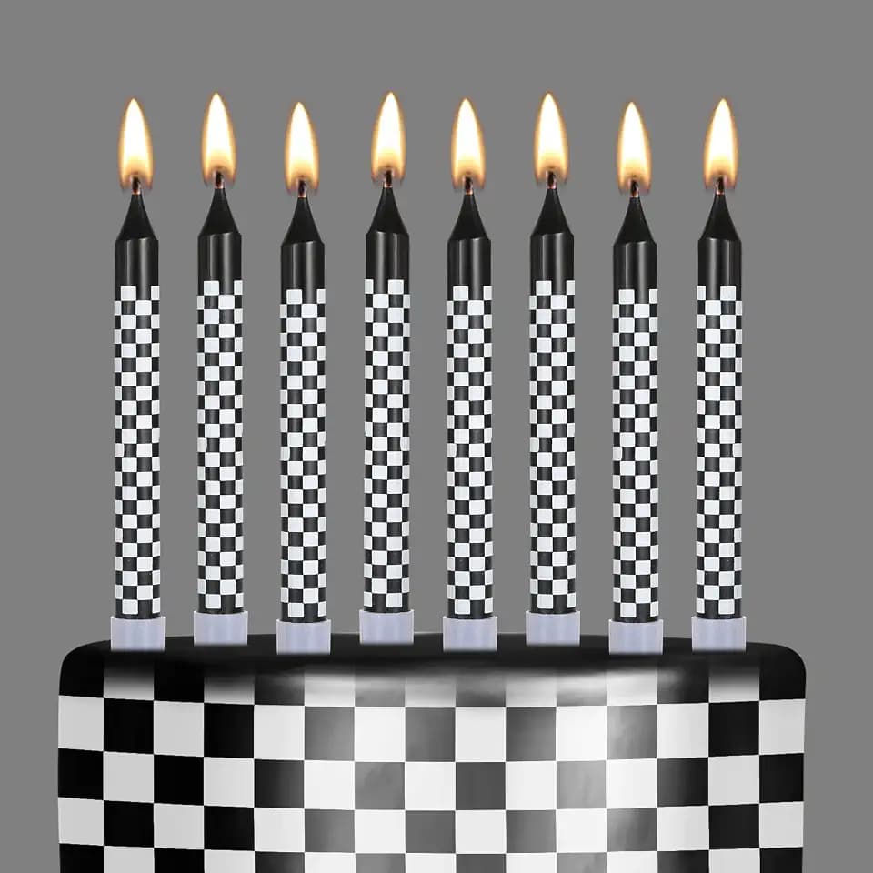 12 Pcs Race Car Birthday Candles, Black White Checkered Flag