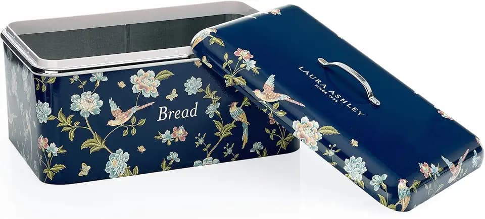 Laura Ashley Elveden Navy Large Bread Box for Kitchen Countertop -Breadbox