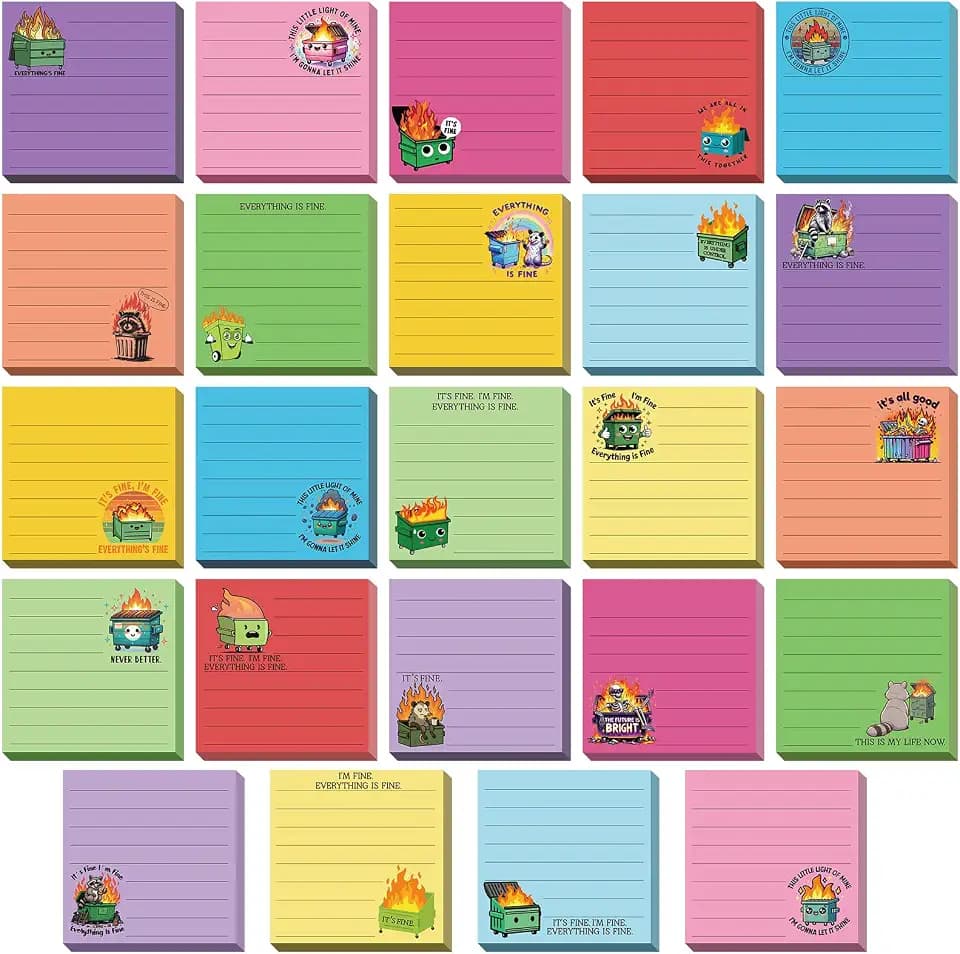 24 Pcs Funny Sticky Notes for Work, Dumpster Fire, Bright Color