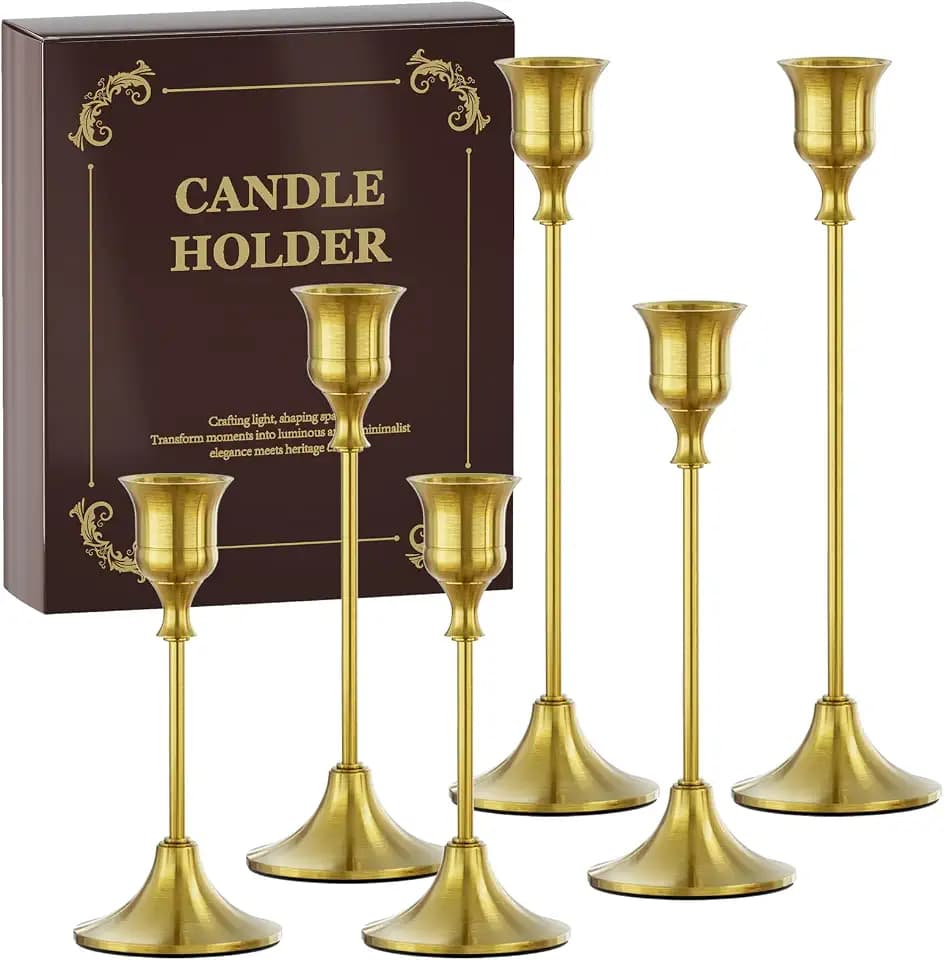 FSyueyun Brass Candle Holders Set of 6, Vintage Metal Candlestick Holders