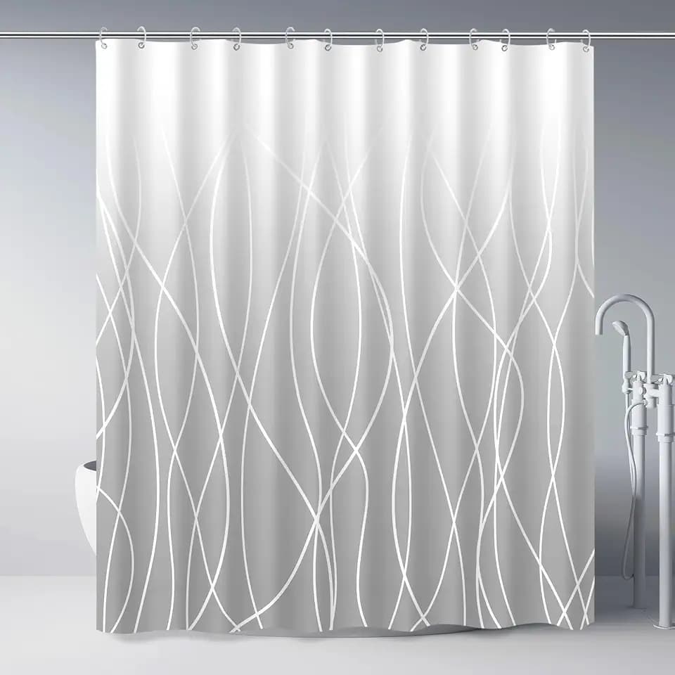 Striped Shower Curtain for Bathroom, Ombre Light Grey, 72"W x 72"L