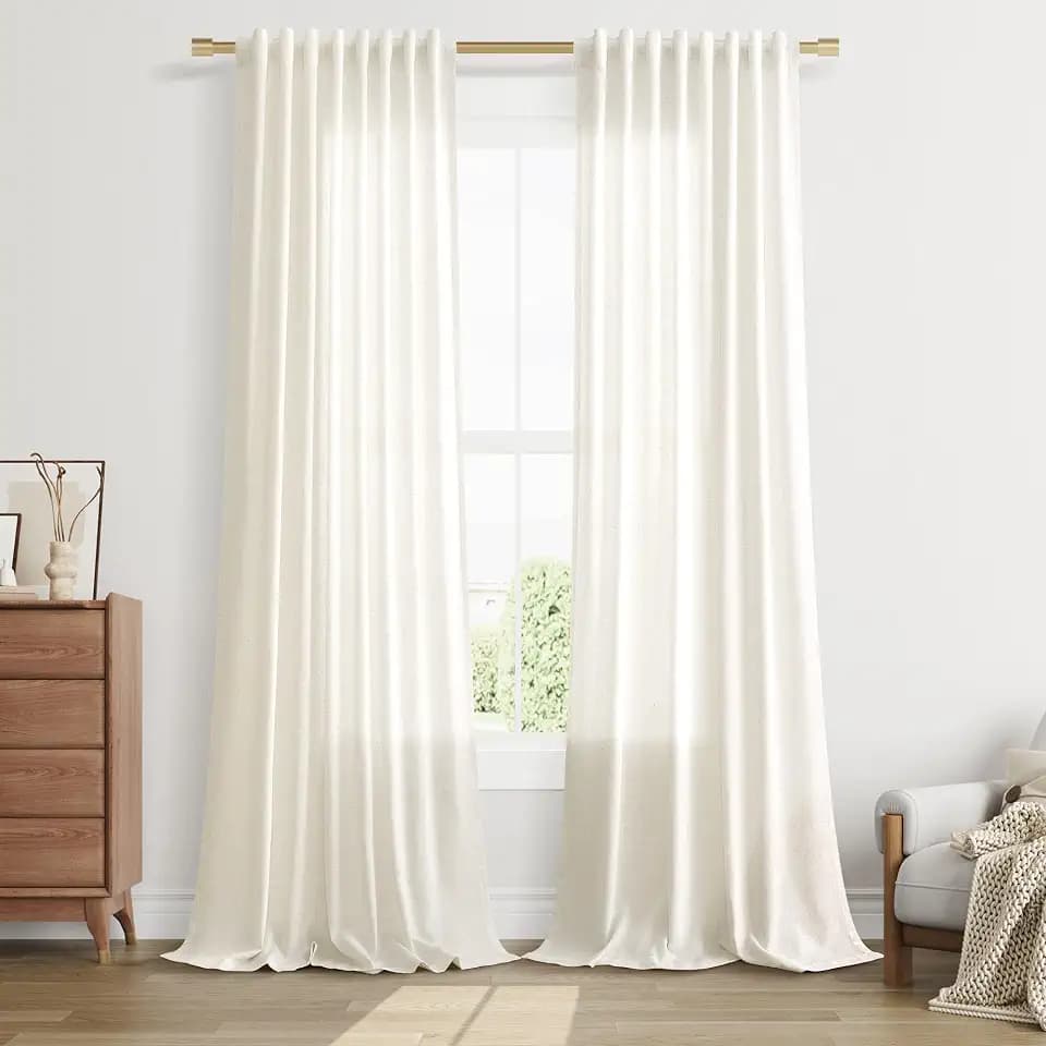 Nanspring Extra Wide Linen Curtains 60x90 Inches Long for Living Room Cream