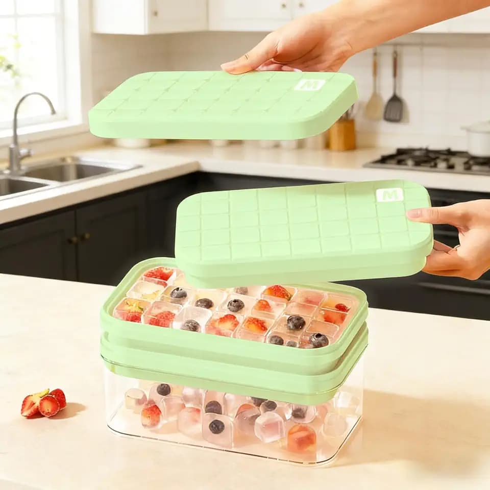 Silicone Ice Cube Tray with Lid and Bin, Ice Cube Maker, Ice Tray