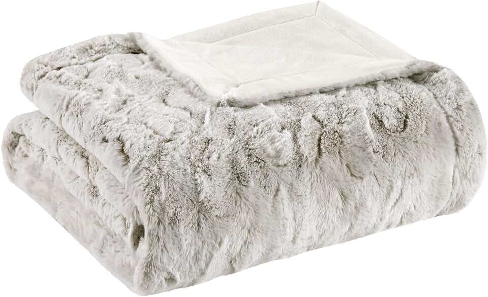 Madison Park Zuri Reversible Faux Fur Bed Blanket, 66 x 90, Snow Leopard