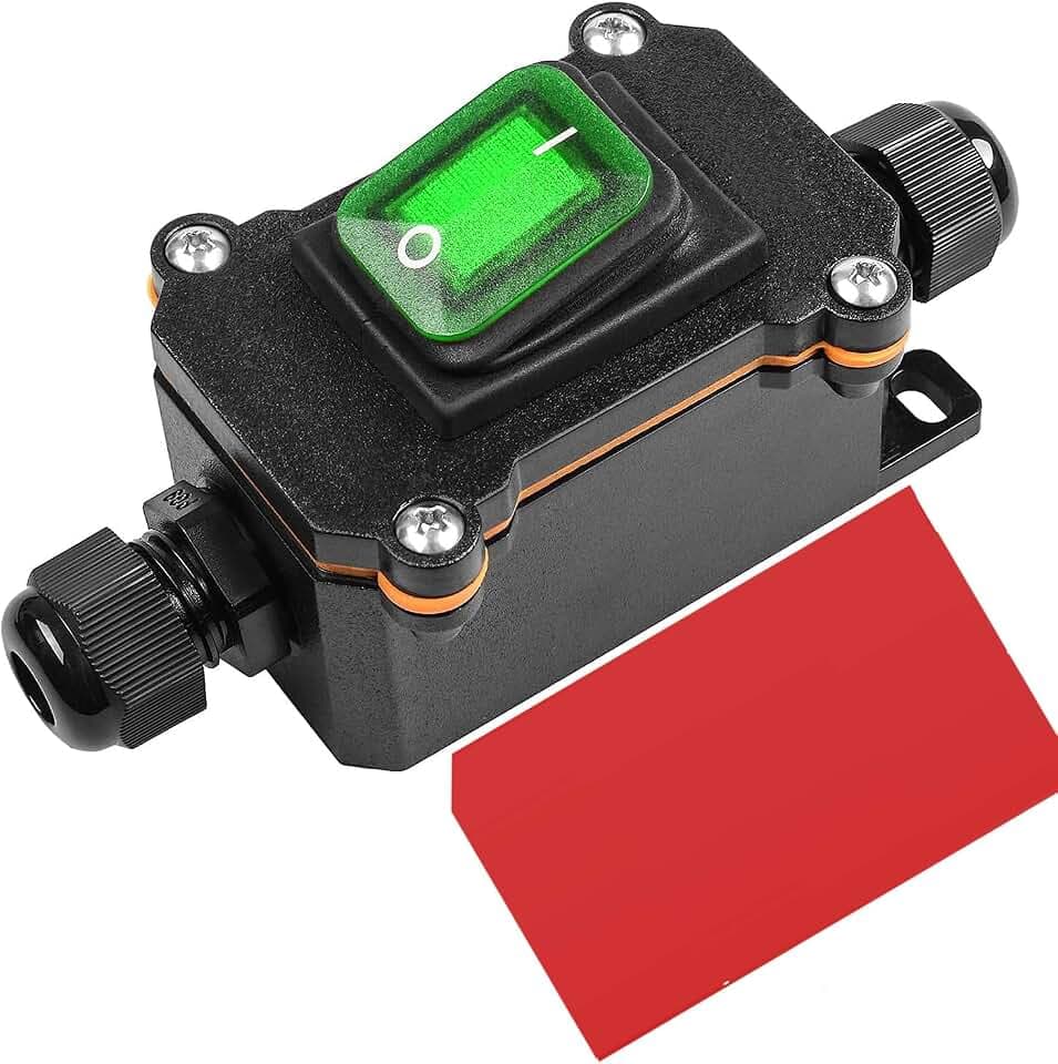 Gebildet Inline Kabelschalter Wasserdichter Wippschalter DPST 20A-12VDC/16A-24VDC/20A-125VAC/16A-250VAC IP66 Open Double Hole wasserdichte Box Zweiseitiger Eingang (Grün LED)(Patent No.-015058842)