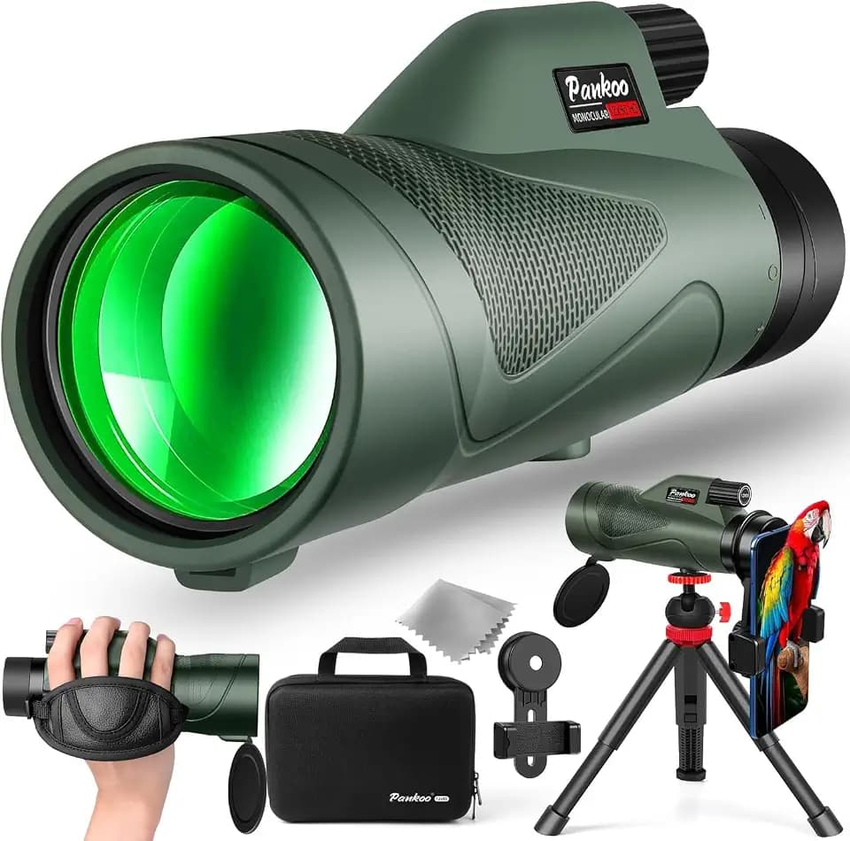 Pankoo Monokular für Erwachsene, 12 x 60, Hochleistung, Monokular-Teleskop für Wildtiere, Vogelbeobachtung, Camping, Reisen, Sekenery mit Smartphone-Halterung und Stativ