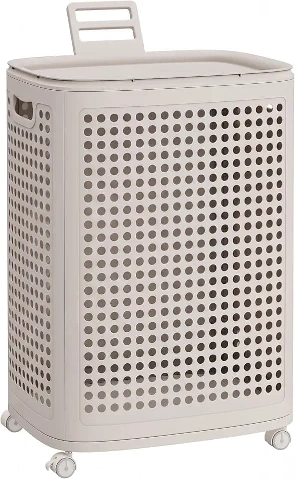 SONGMICS Laundry Hamper with Wheels, 75 L Laundry Basket with Lid