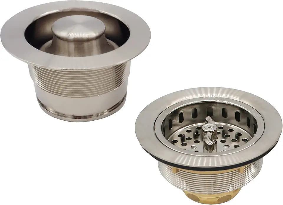 Westbrass CO2175-07 Combo Pack 3-1/2" Wing Nut Twist Style Large Kitchen Sink Basket Strainer and Waste Disposal Drain Flange with Stopper, Satin Nickel