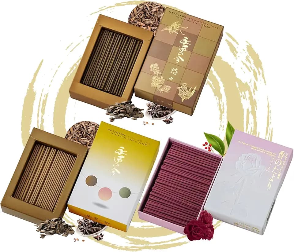 Hasegawa Original Japanese Low Smoke Incense | 3-Variety Pack | Blends of Agarwood, Sandalwood, Rose, and Sakura (Cherry Blossom) Scents (2 Agarwood & Sandalwood + Rose)