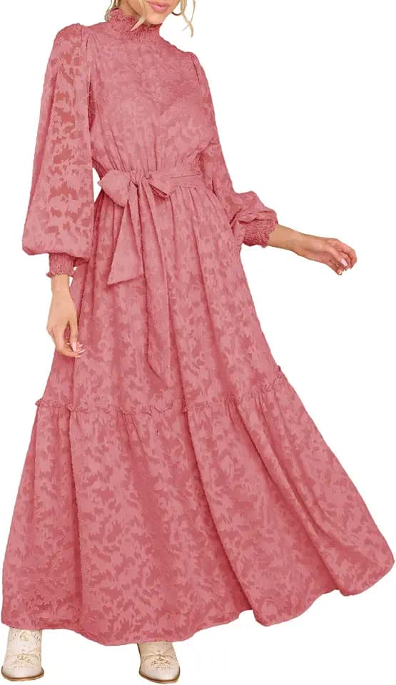 MITILLY Fall Long Sleeve Dress for Women Modest Floral Formal Wedding Guest