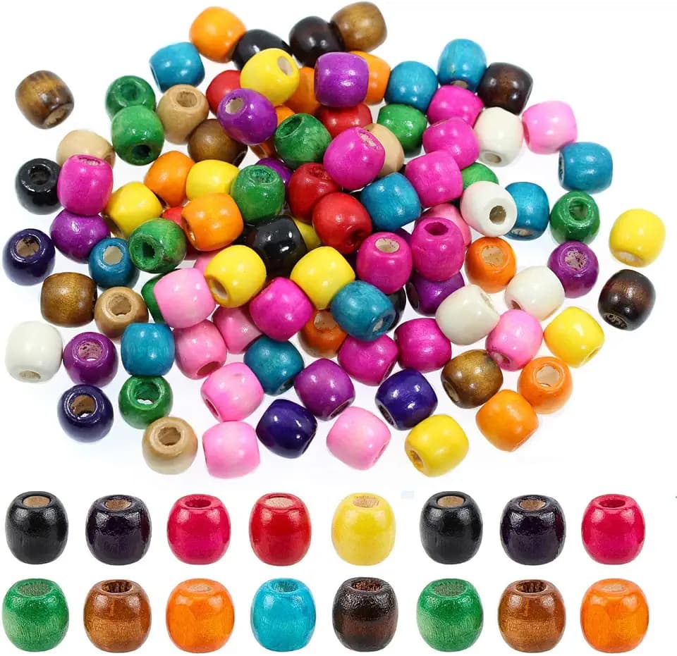 400Pcs Large Hole Wood Beads, BetterJonny Assorted Color Wooden Beads Hair Braid Beads 12x11mm for Macrame Rosary Bracelet Jewelry Craft Making