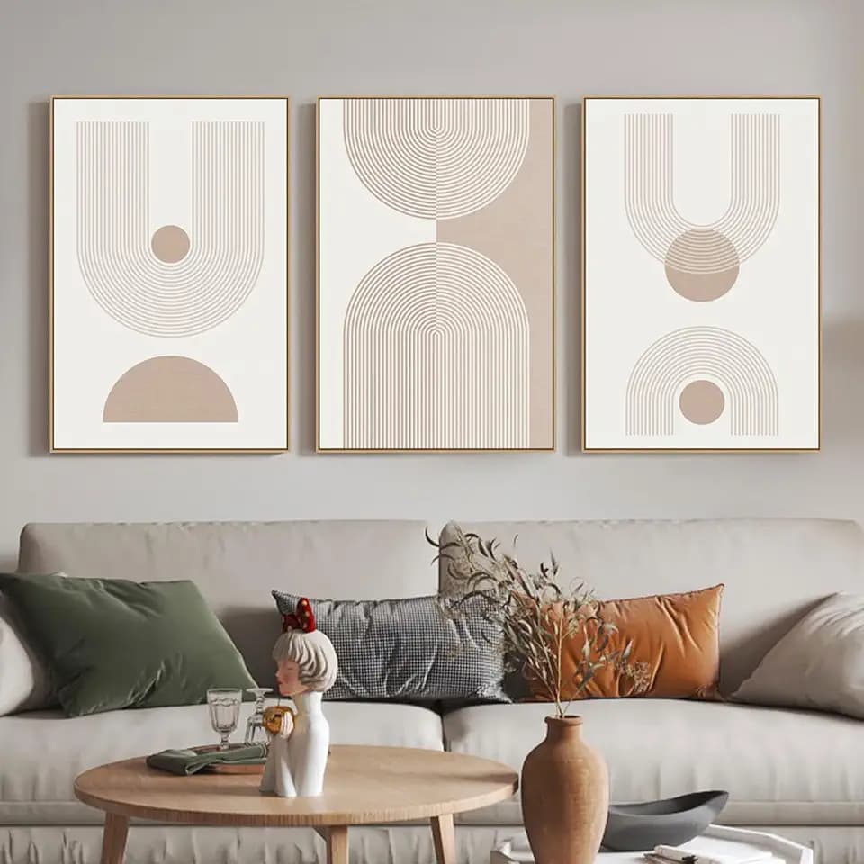 Zessonic Boho Mid Century Modern Neutral Geometric Line Wall Art,16"x24"x3